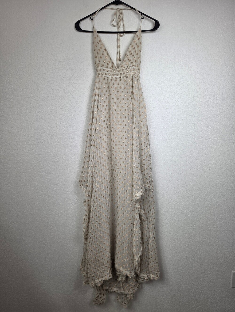Free People Ivory Metallic Polka Dot Maxi Dress